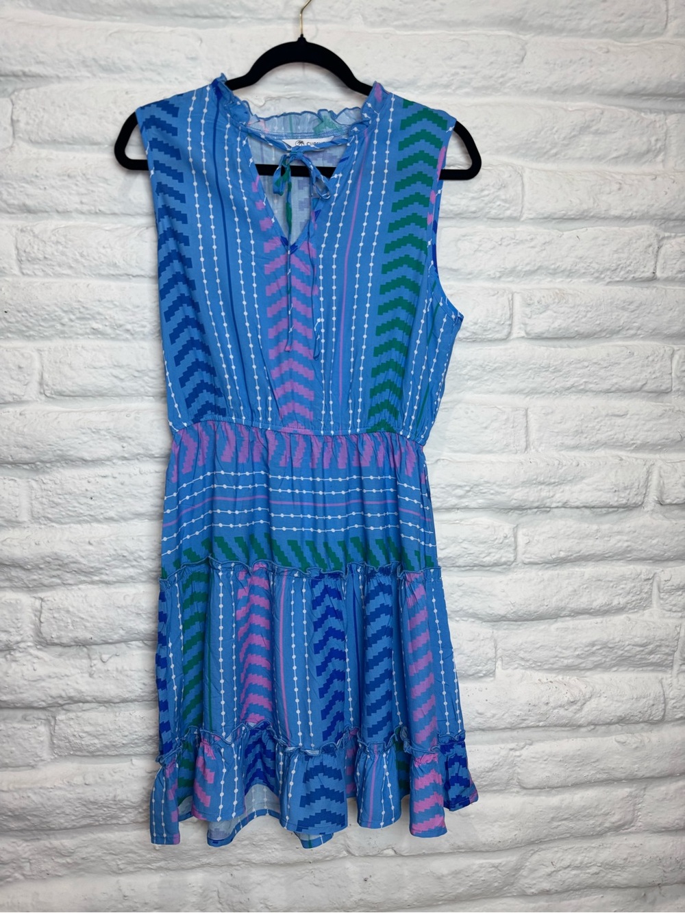 Cupshe Blue Pink Green Chevron Tiered Sleeveless Sundress